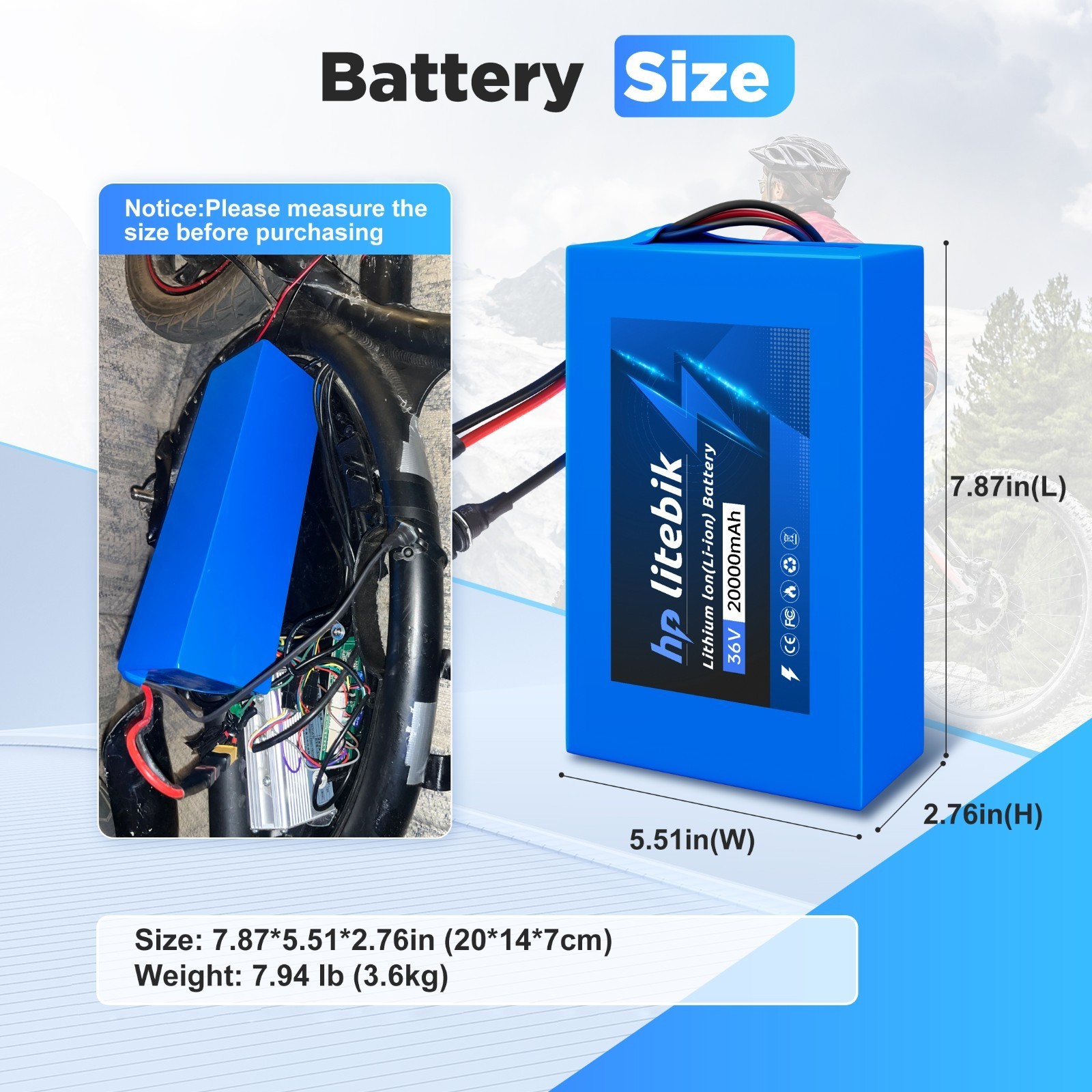 36V eBike Battery 36V 20Ah Lithium Battery For Electric Bicycle 100W-1000W Motor