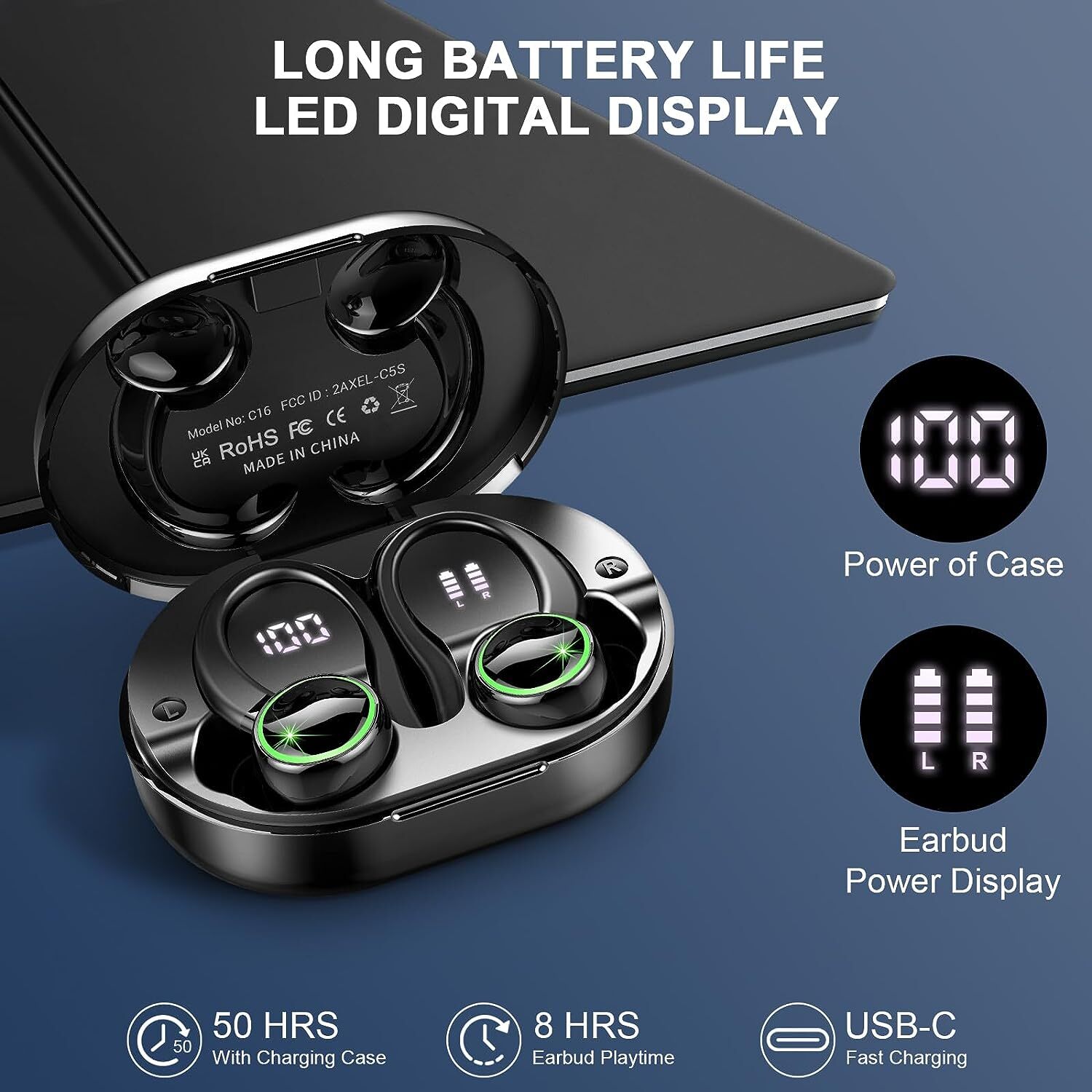 TWS ENC Wireless Bluetooth 5.3 Earbuds Gym Workout Headphones for Samsung Galaxy