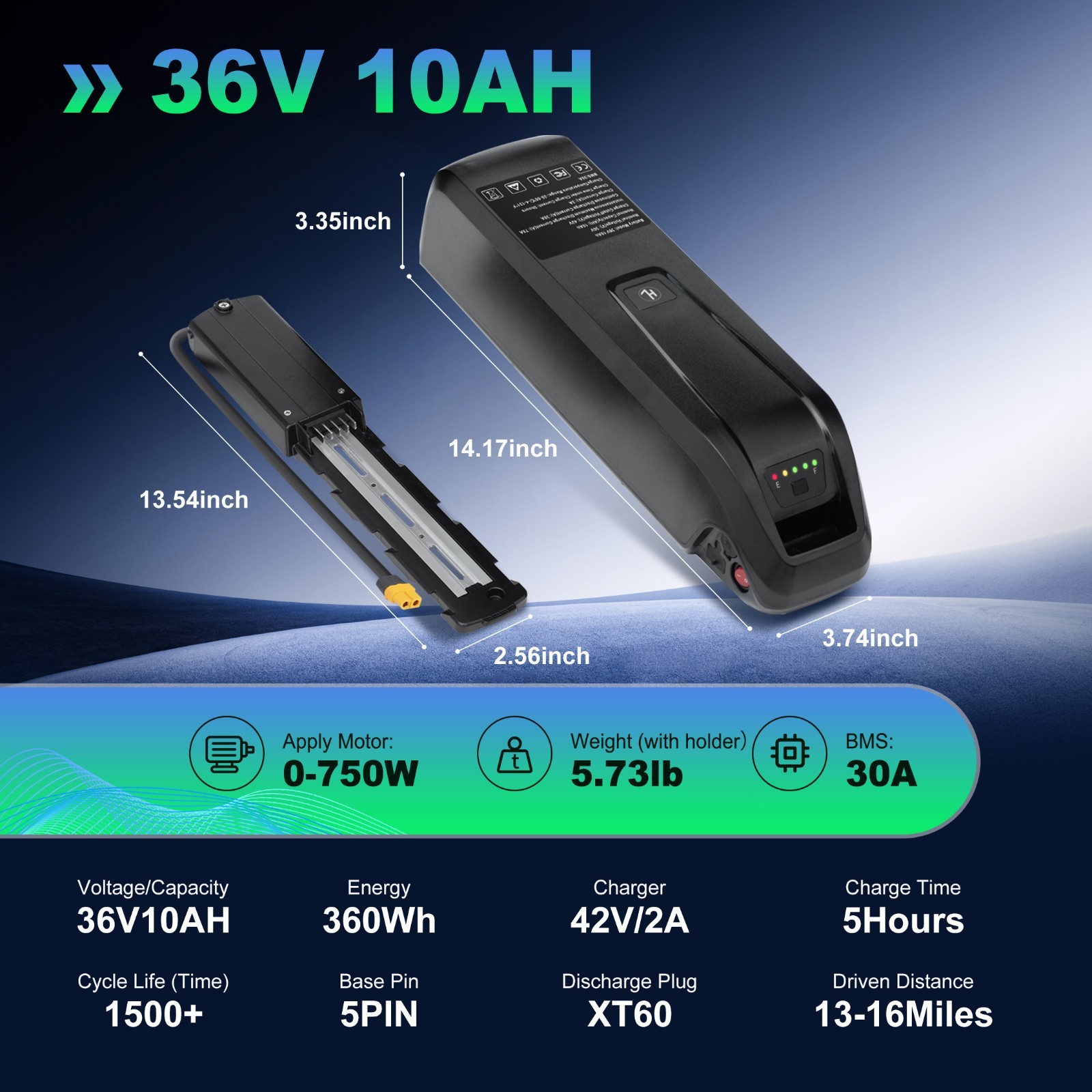 36V Ebike Battery 10Ah/15Ah/20Ah For 0-1200W Electric Bicycle 5Pin w/ USB Port