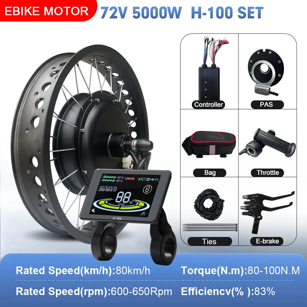 72V 5000W 4.0Tyre 20/24/26inch Snow E-bike Fat Brushless Non-gear Rear Hub Motor
