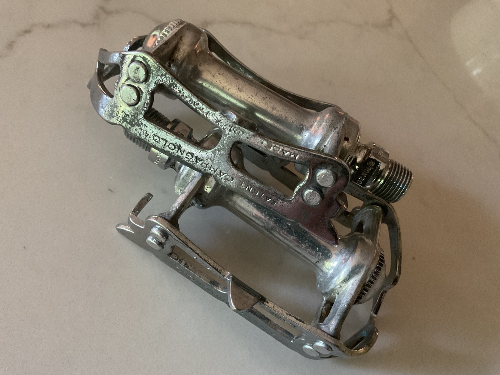 Campagnolo Record Road Pedals Chrome Steel 1980s 9/16 X 20 Patina Nice Caps