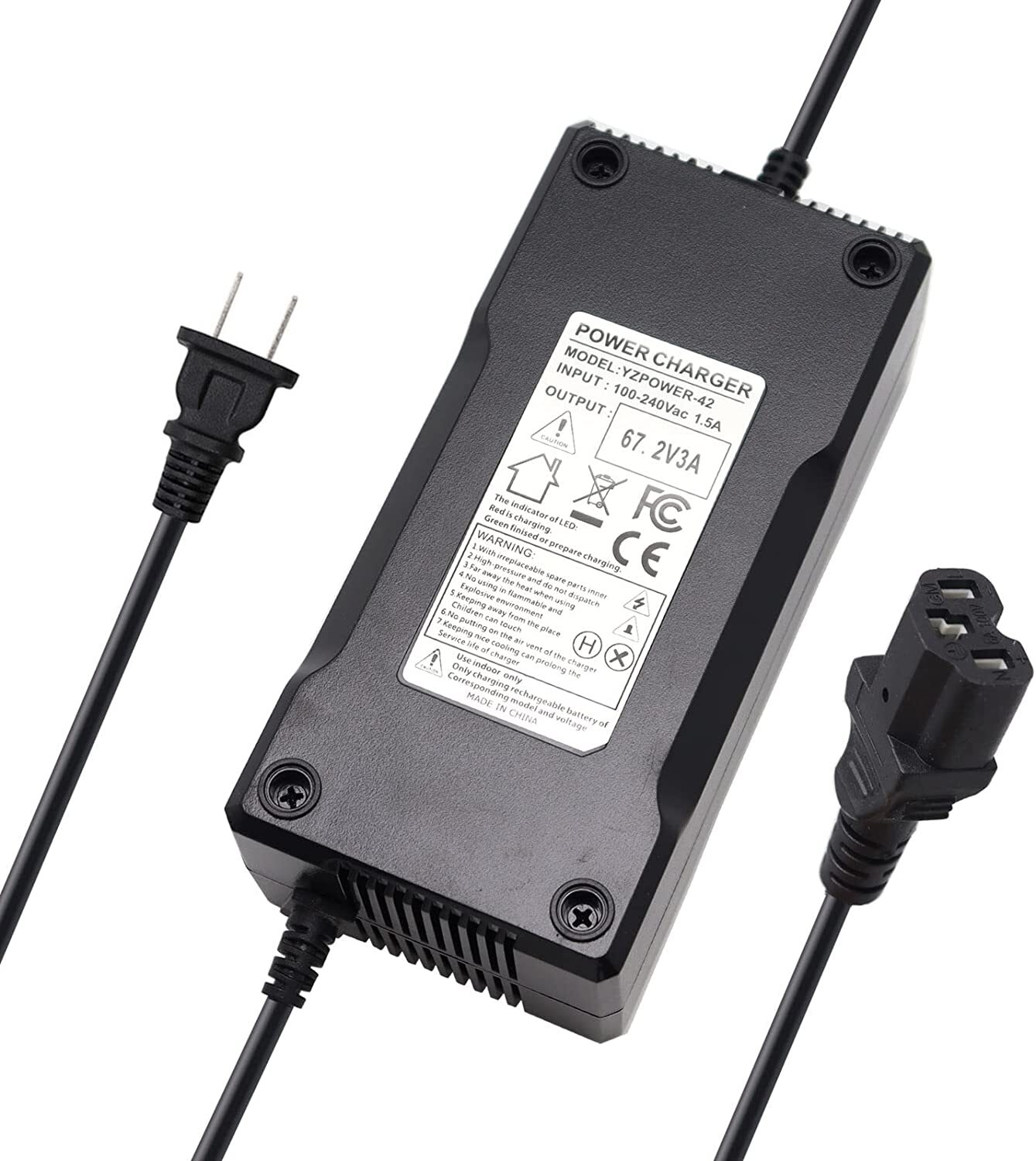 67.2V 3A Lithium Battery Charger IEC Connector Electric Bike Scooter Charger