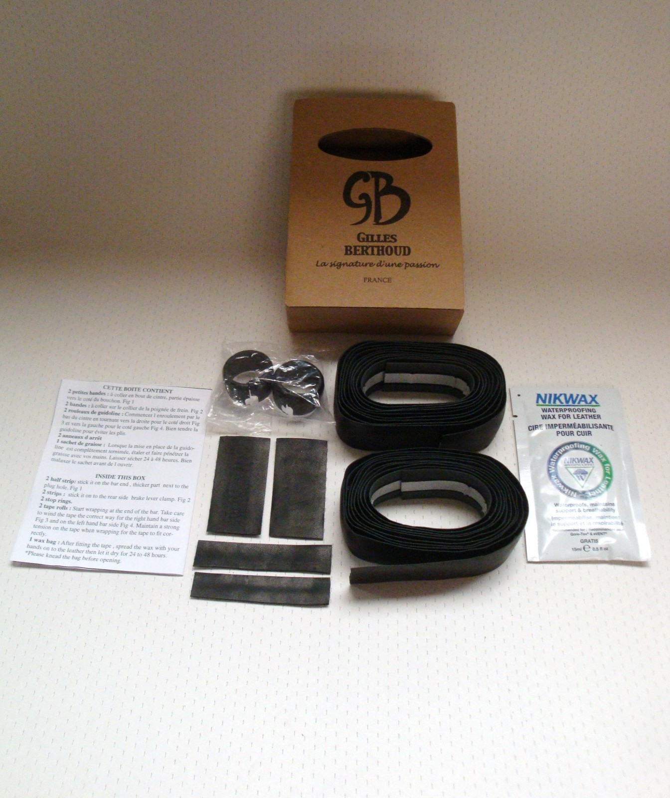NEW IN BOX GILLES BERTHOUD BLACK LEATHER CALF HANDLEBAR TAPE MADE IN FRANCE