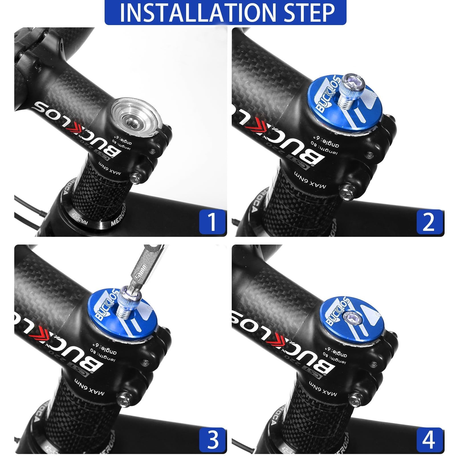 Aluminum/Carbon Fiber Bicycle Headset Top Cap, Star Nut Plug, Expanding Bolt 1 1