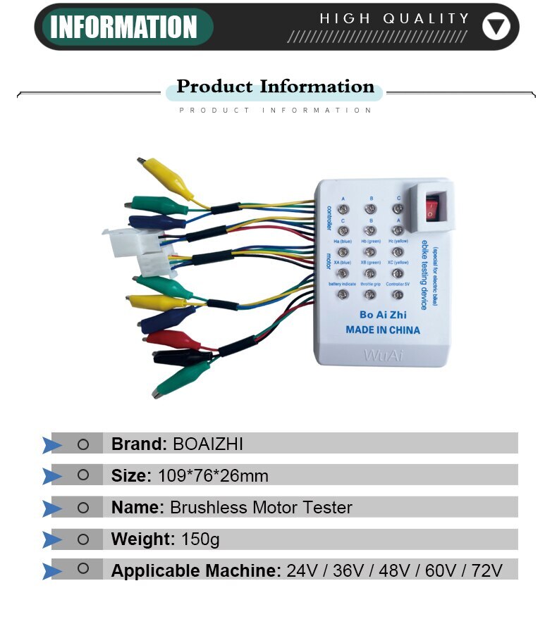 224-72V E-Bike Brushless Motor Controller Tester for Parts of Ebike Easy To Use