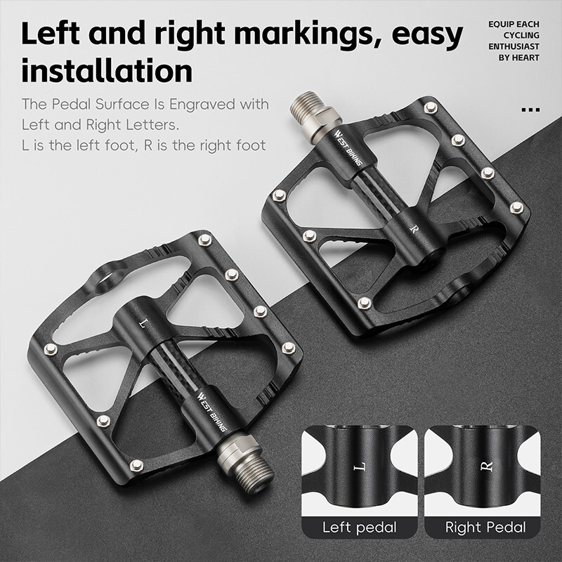 WEST BIKING Bicycle Pedals Carbon Fiber Axle 3 Bearing Aluminum Bike Flat Pedals