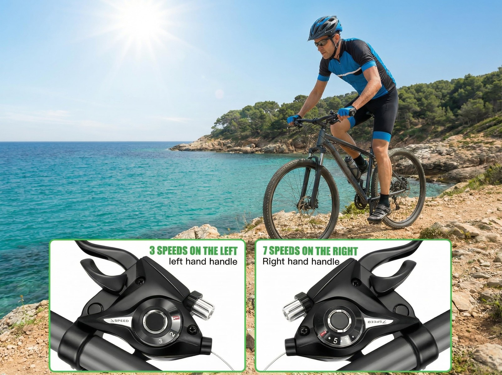3×7 Speed Bike Shifter Brake Levers Combo, 21-Speed 21Speed, Black