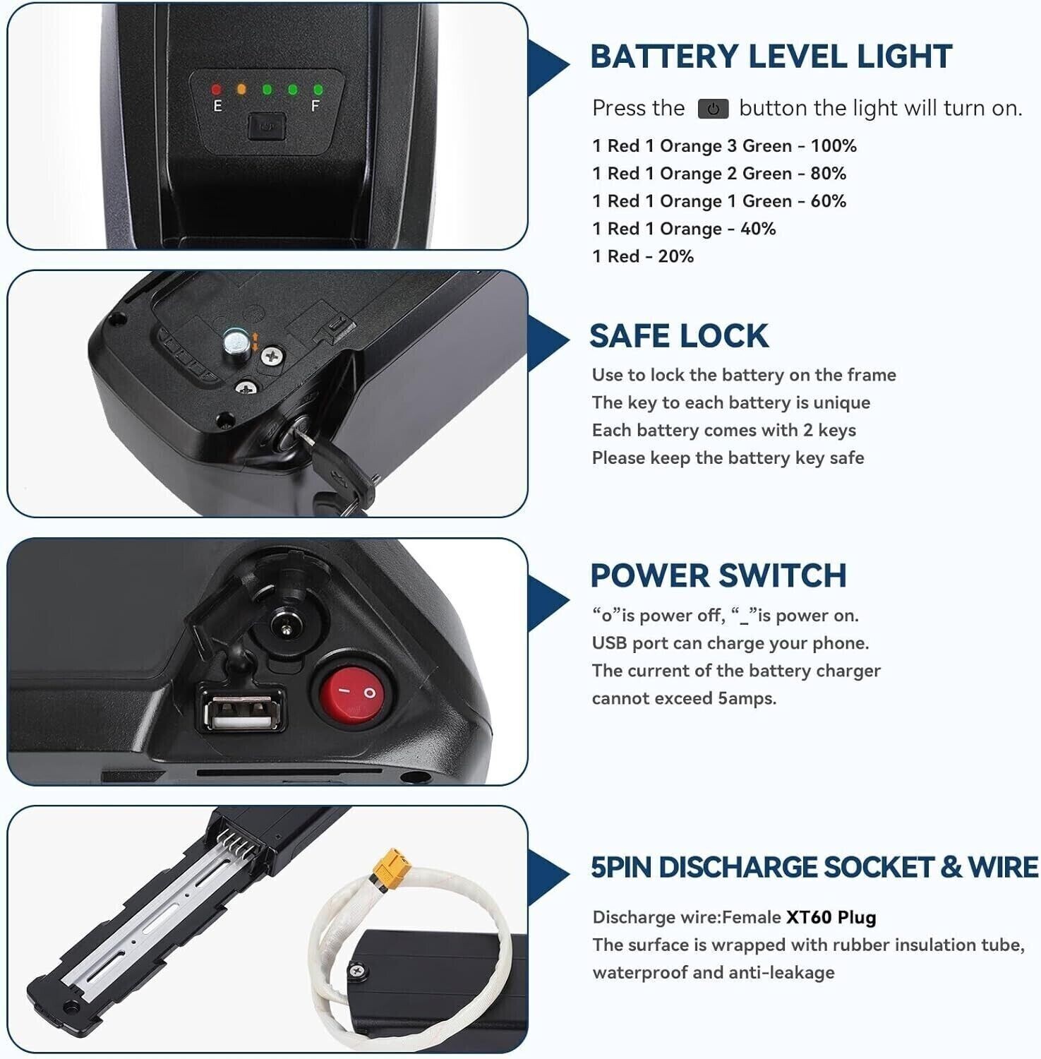 Ebike Battery 52V 48V 36V 10Ah 15Ah 20Ah 50W-2000W Electric Bike Lithium Battery