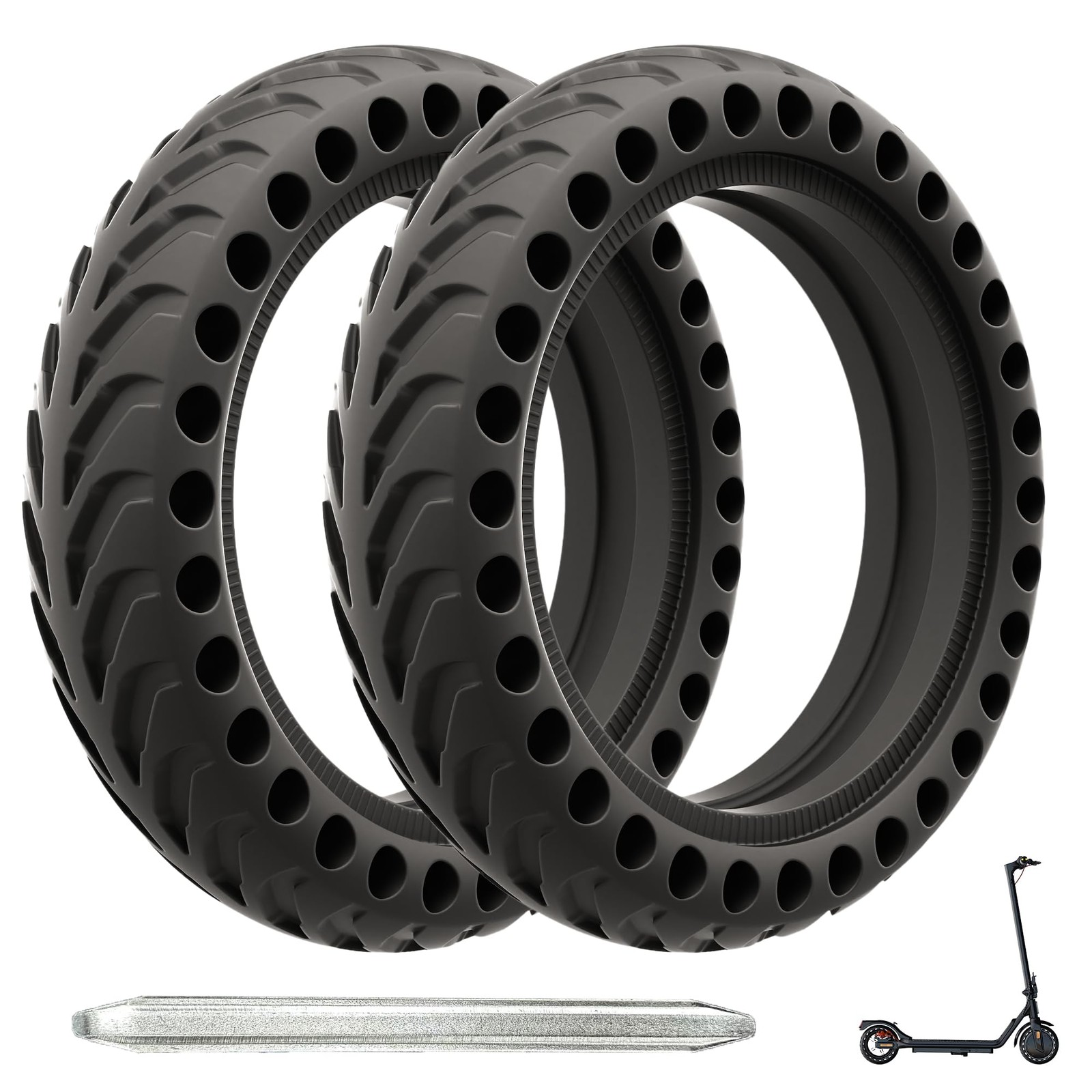 Solid Electric Scooter Tire, Honeycomb Shock-Absorbing Replacement 2PS 8.5″