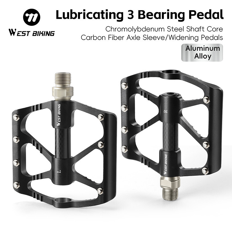 WEST BIKING Bicycle Pedals Carbon Fiber Axle Bike Pedals 3 Bearing 9/16 in Black