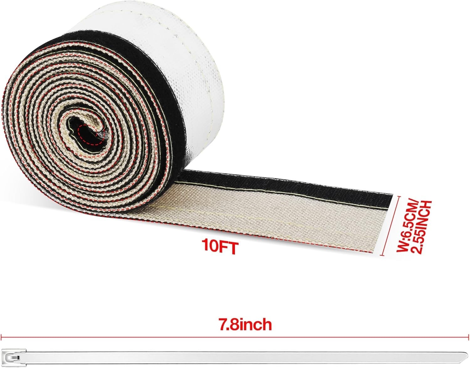Heat Shield Aluminized Heat Shroud Sleeve w/ Hook Loop Closure 1/2″ I.D. x 10FT