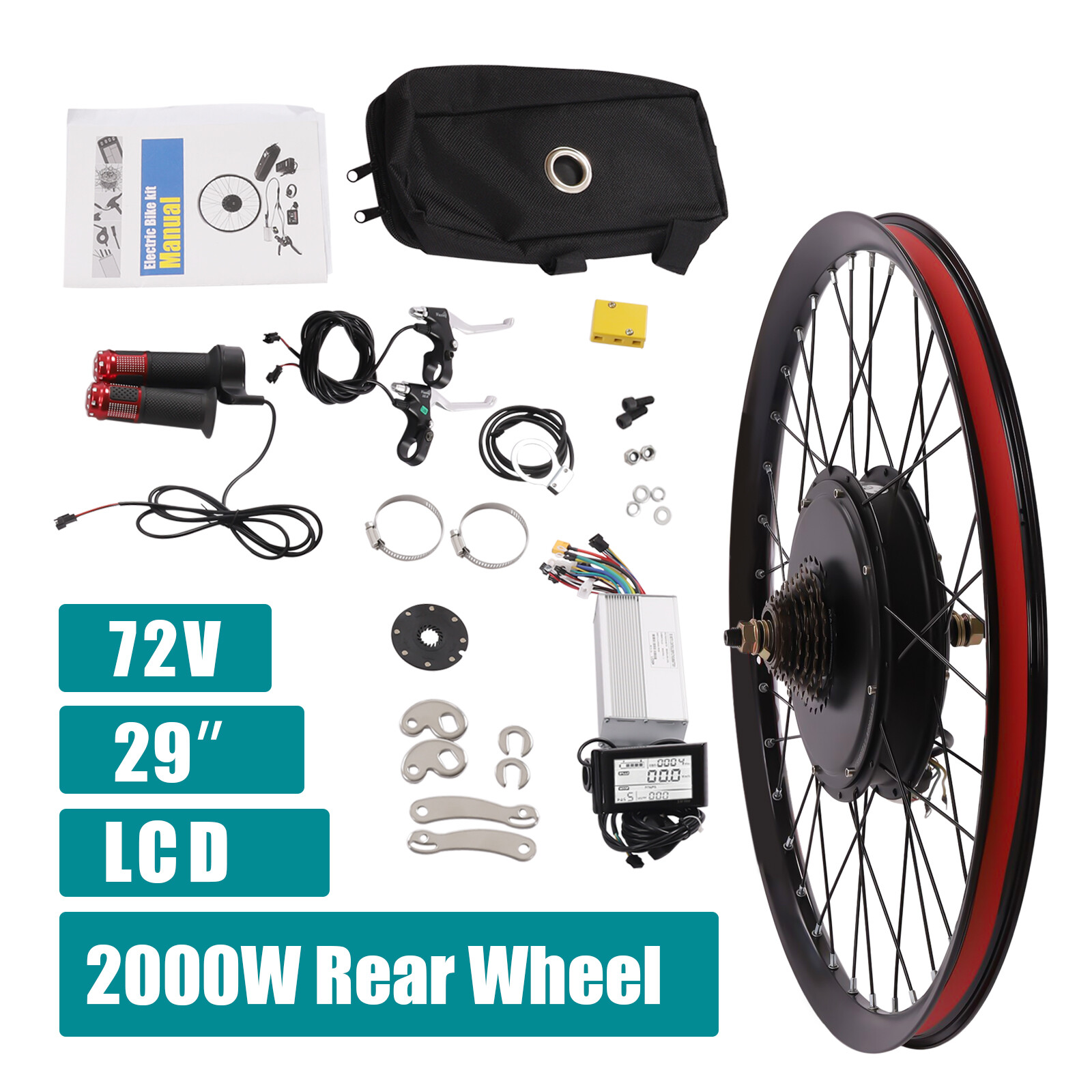 29″ 72V Electric Bicycle Conversion Kit Rear Wheel eBike Hub Motor LCD kit 2000W