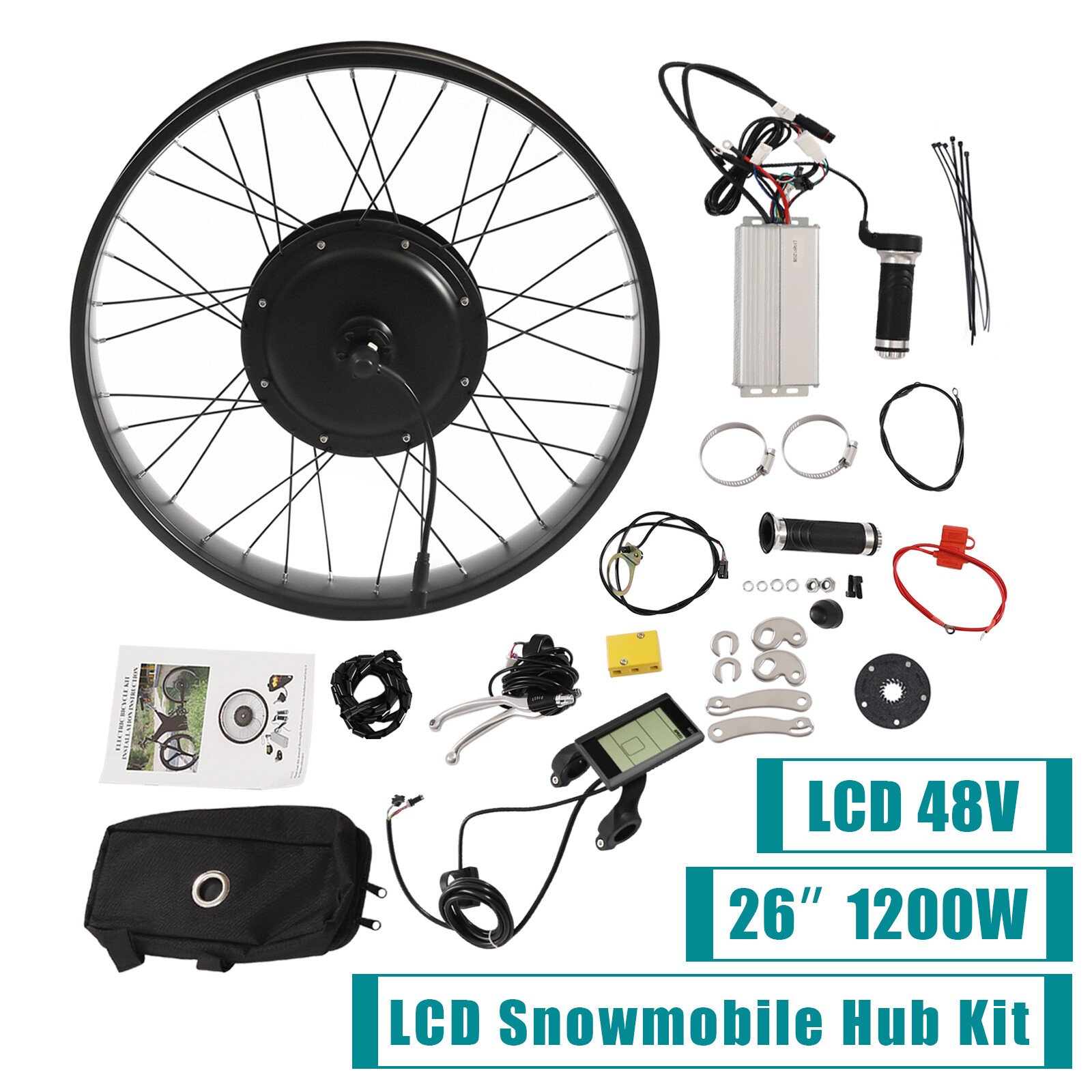 Fat Tire Electric Bicycle Motor 26″ 1200W E-Bike Rear Wheel LCD Conversion Kit