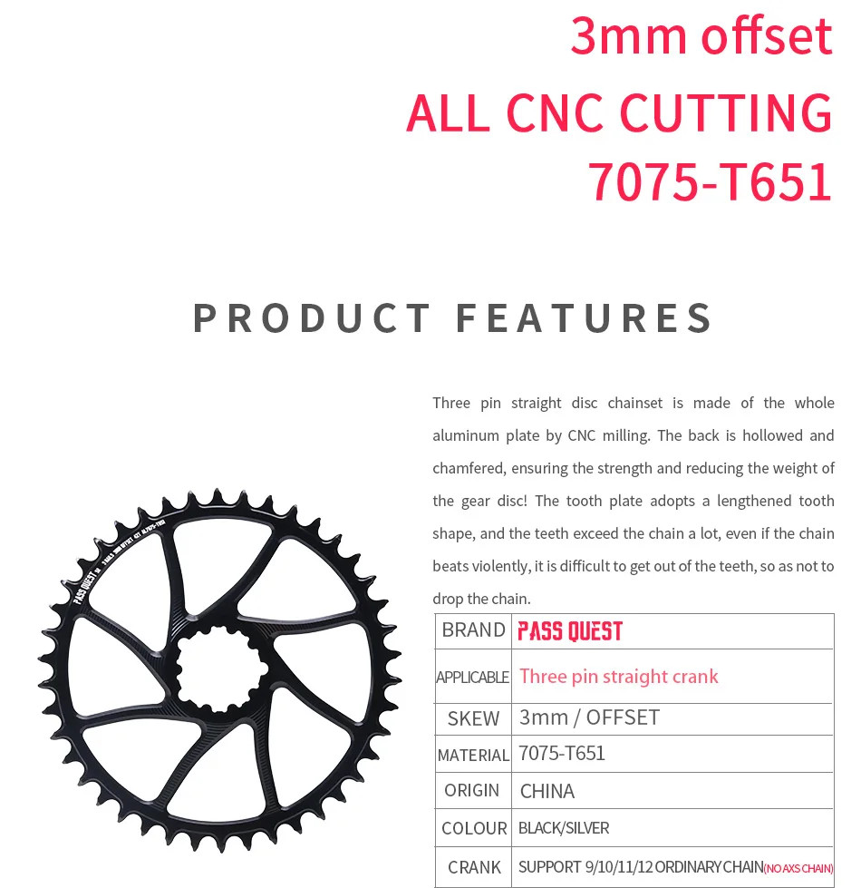 3mm Offset Chainring 40T-54T Narrow Wide Chainring for ROAD/Gravel Bike 9-12S