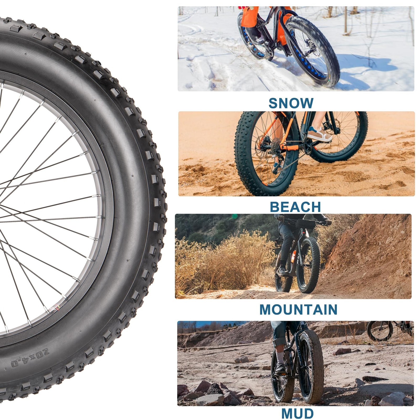 Fat Tire – 20” x 3.0”, 20” x 4.0”,26” x 4.0”