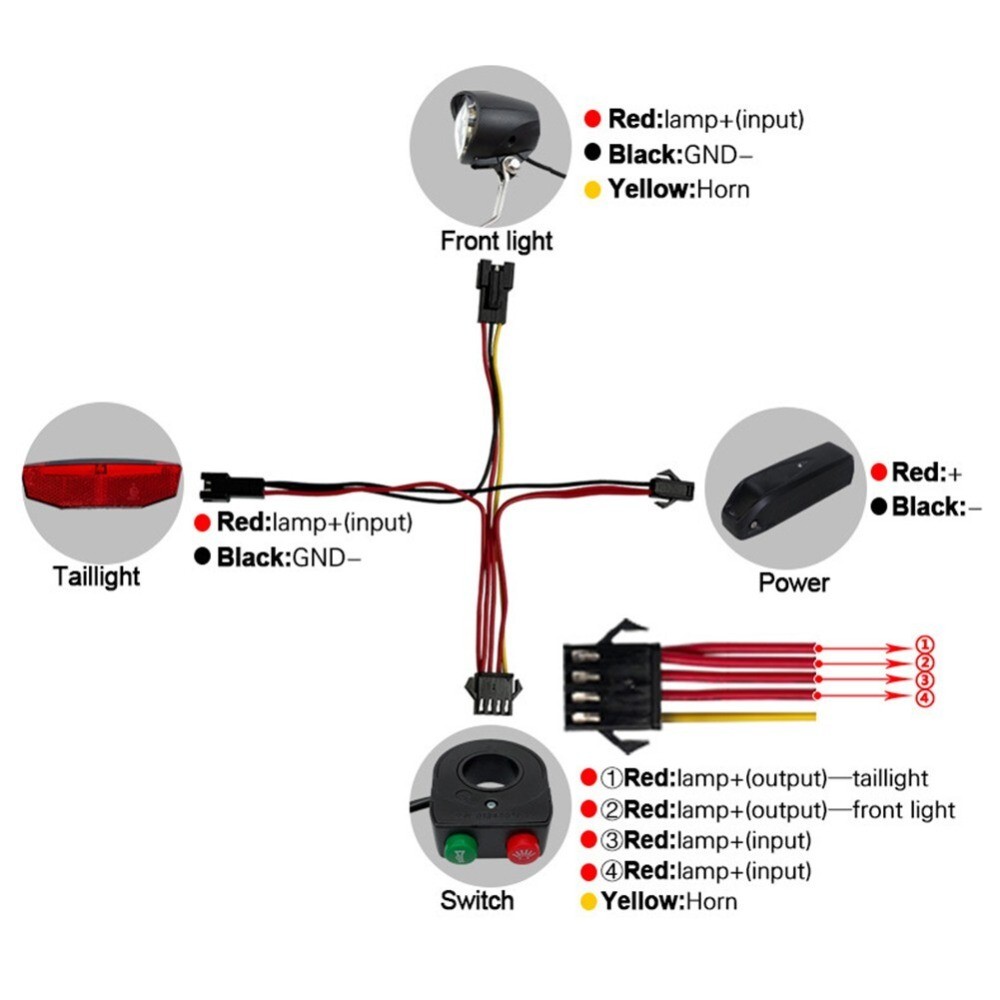 Electric Bike Light Ebike Headlight Tail Lights LED Brake Lamp Kit