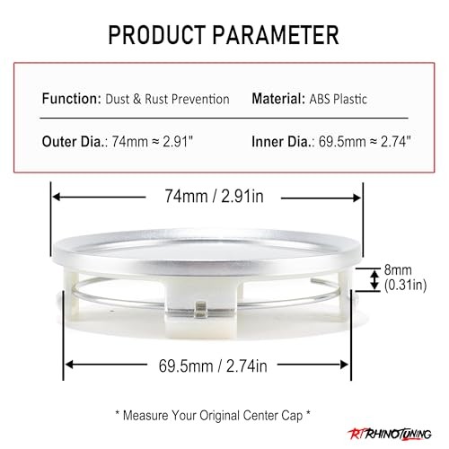 4PCS 74mm Wheel Center Caps for Rim OD:74mm/2.91in, ID:69.46mm/2.74in Silver