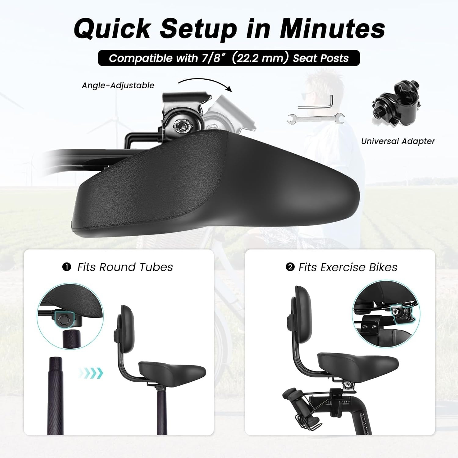 Asiento de bicicleta extragrande con respaldo, acolchado de 11,5″×9,5″ de ancho