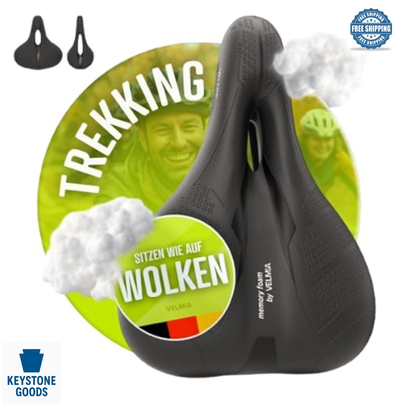 Bicycle Saddle 7.3 Inch Memory Foam Waterproof Ergonomic Unisex Bike Seat for