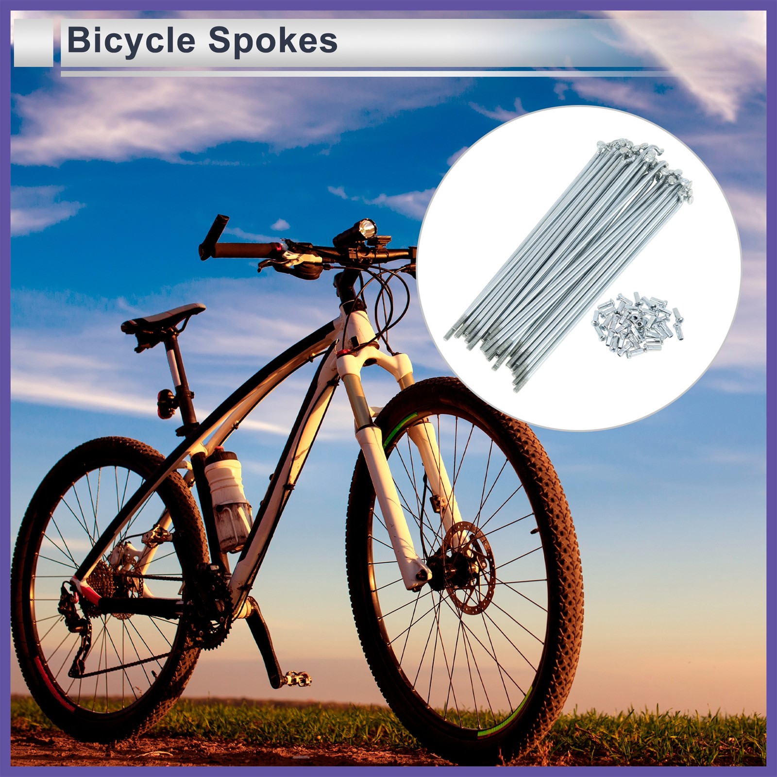 1Set 12G 131mm Length Bicycle Spokes Nipple Carbon Steel Galvanized Silver Tone