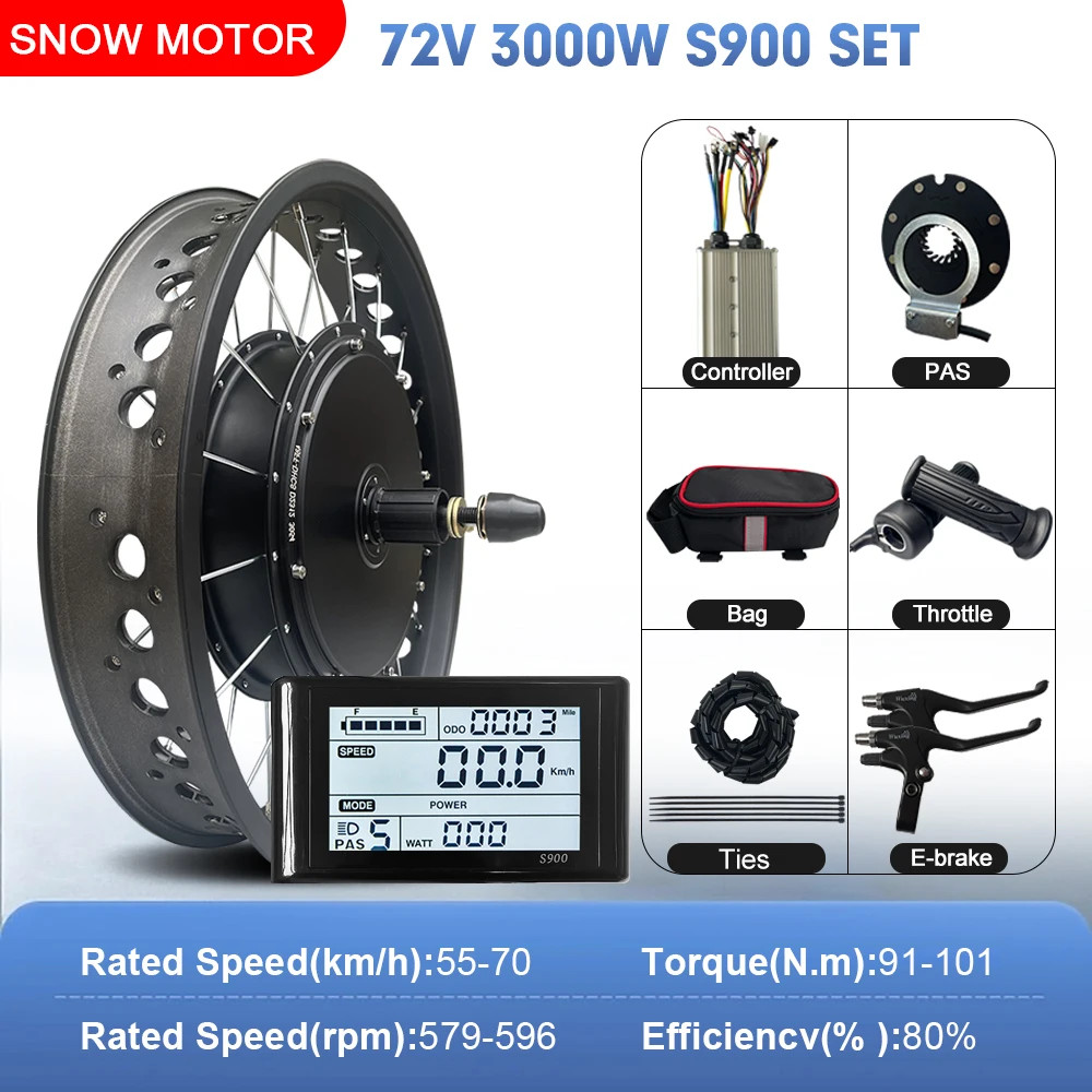 72V 3000W Ebike Bicycle Conversion Kit4.0 Rear Hub Motor Wheel Fat Tire 20 24 26