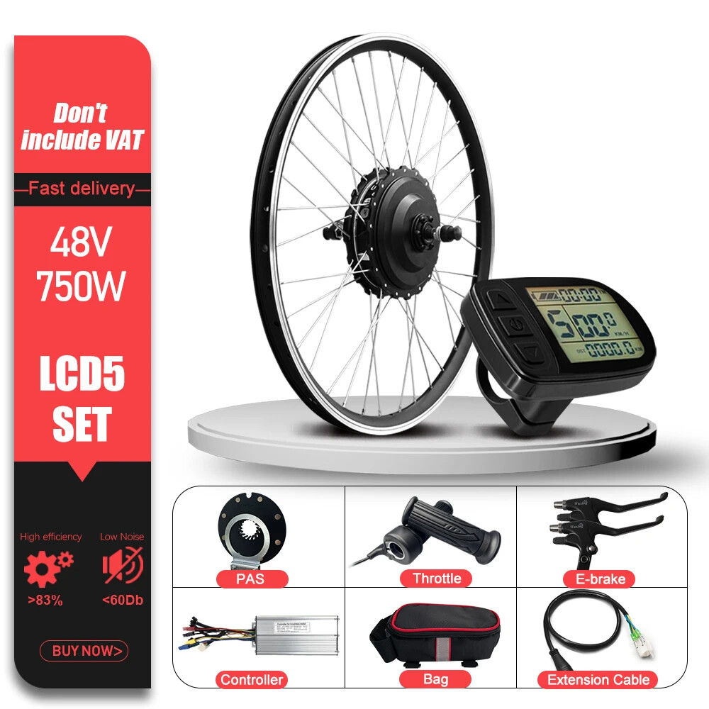 E-bike Conversion Kit 48V 750W Brushless Rear Hub Motor Wheel 20-29Inch 700C