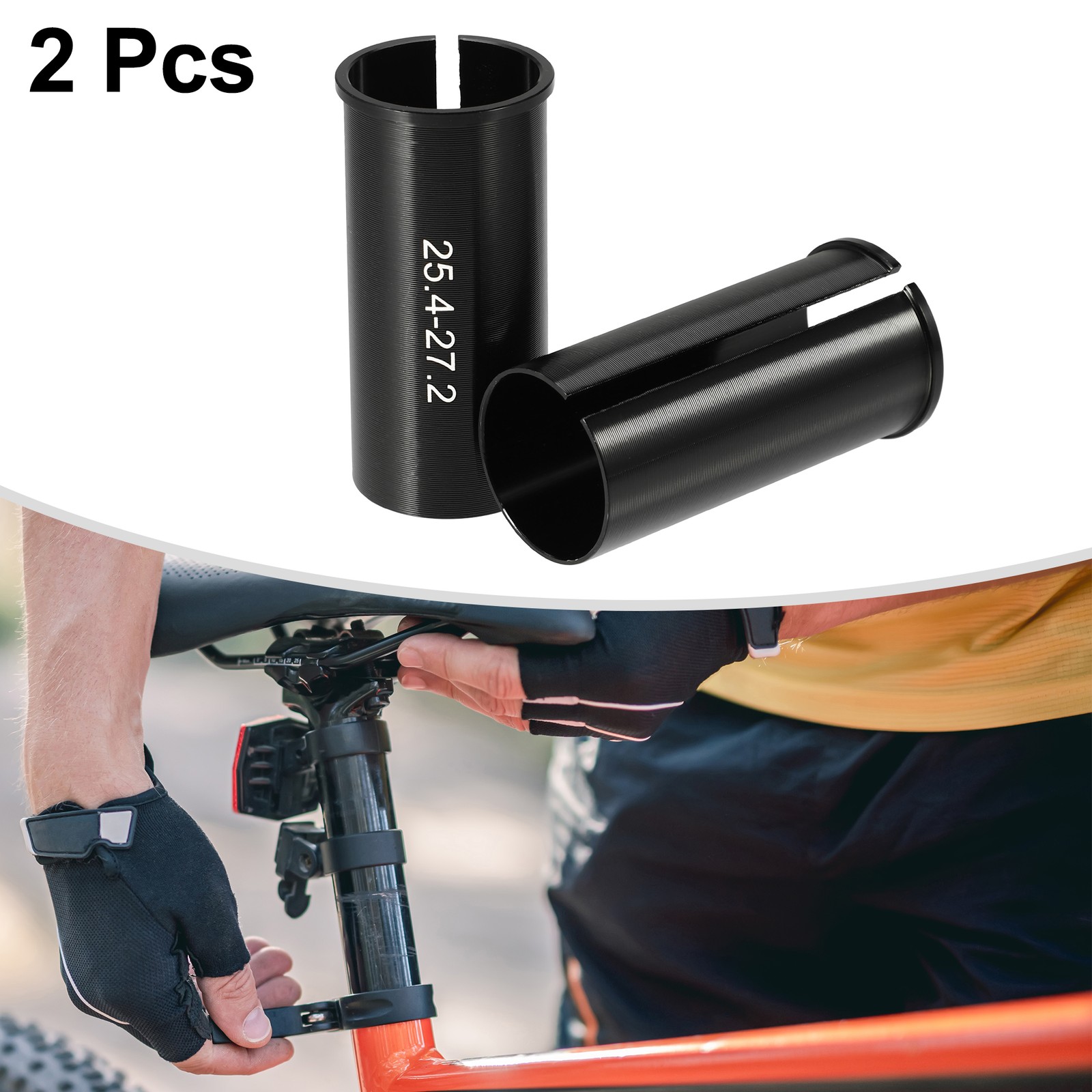 2 Pcs 25.4mm to 27.2mm Bicycle Seat Post Tube Adapter Reducing Sleeve Black
