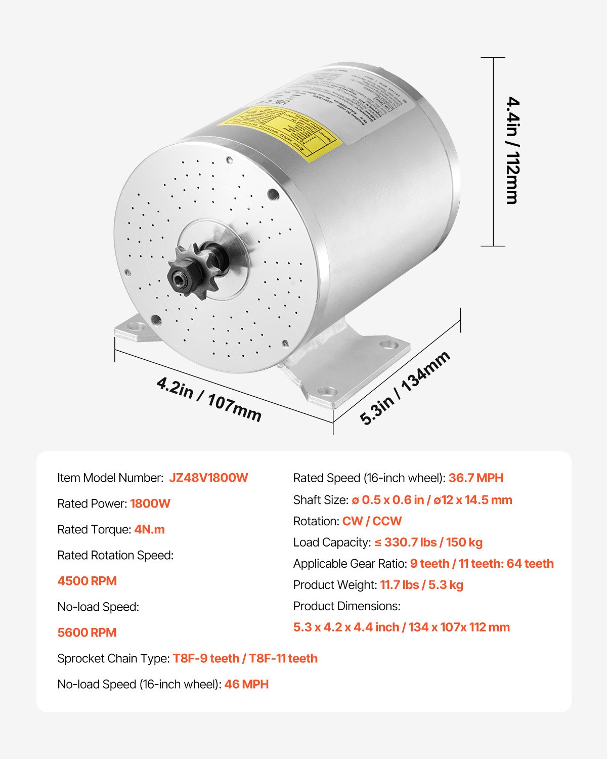 Uimoso 48V 1800W Brushless DC Motor Kit with Enhanced Controller, 4500RPM Speed