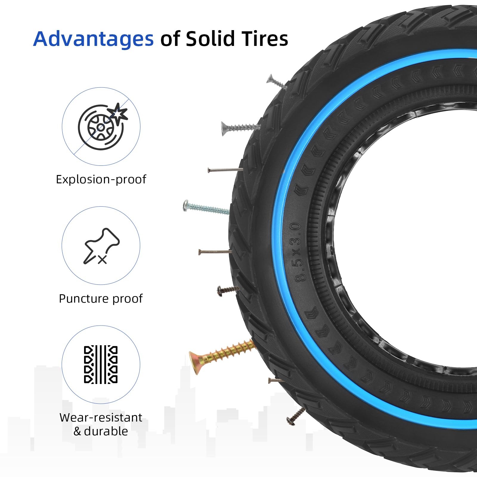 8.5×3 Solid Scooter Tire Front and Rear Wheels for Zero 8 Zero 9 VSETT 8 VSET…