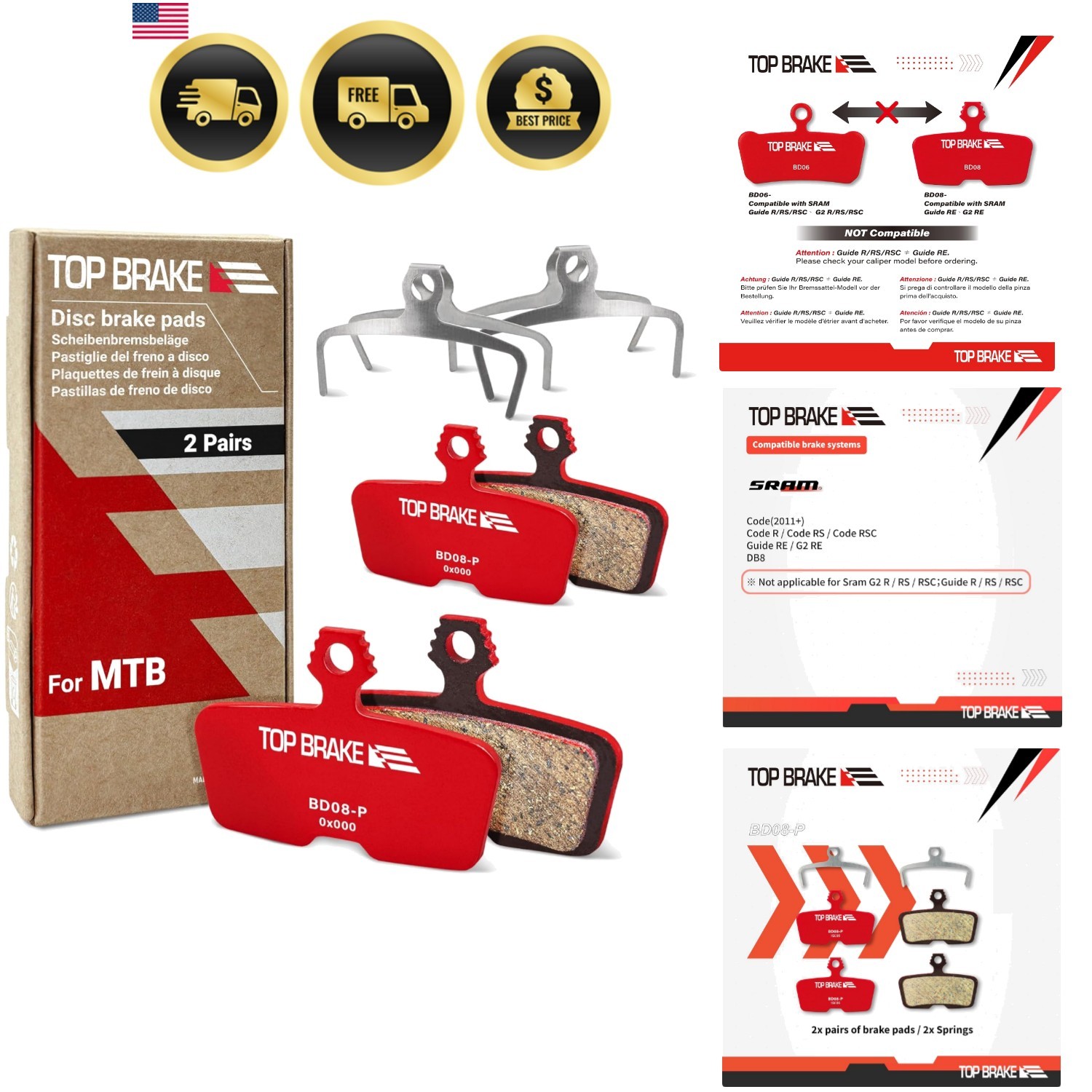 Disc Bike Brake Pads Compatible with SRAM Code R RE RSC, Guide RE, G2 RE, DB8…