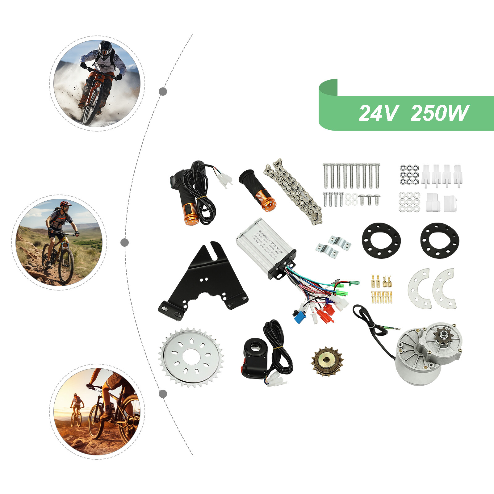 24V DC Electric Bicycle Brushless Motor Set Electric Bike Conversion Kit 250W