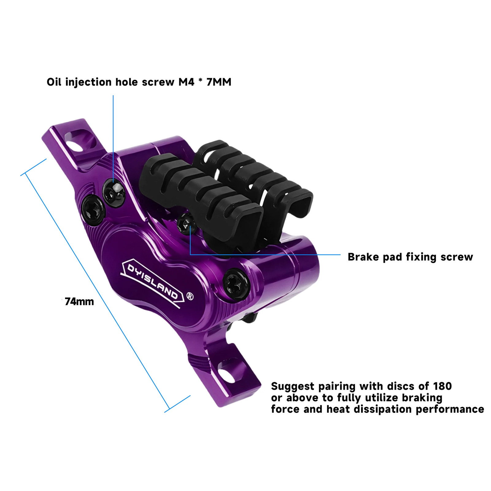 DYISLAND MTB 4-Piston Hydraulic Disc Brake Set 850/1500mm Ceramic Pads AM DH