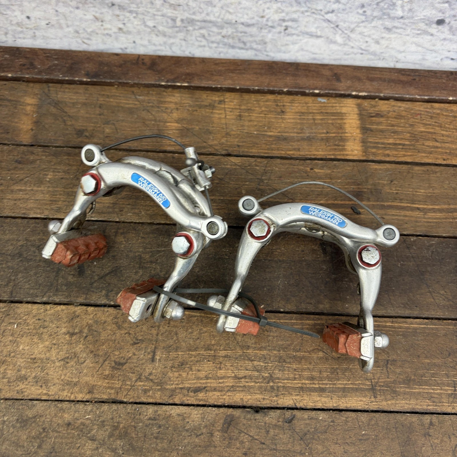 Vintage Raleigh Weinmann Caliper Brakes Set Silver Road Bike Center Pull Blue