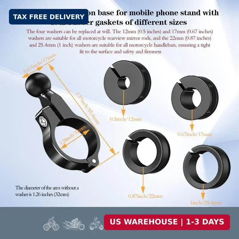 Aluminum Handlebar Base Mount with 17mm Ball Head Adapter for Round Rail Diamete
