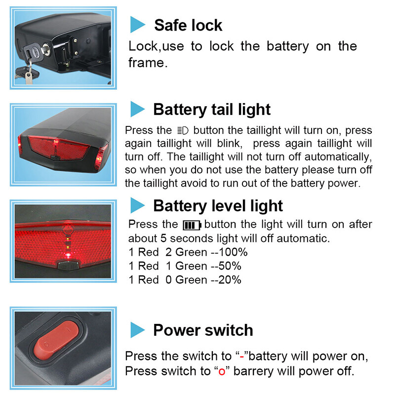 36V 48V 15Ah 17.5Ah E-Bike Battery Rear Seat Electric Bike Bicycle Li-ion Battery