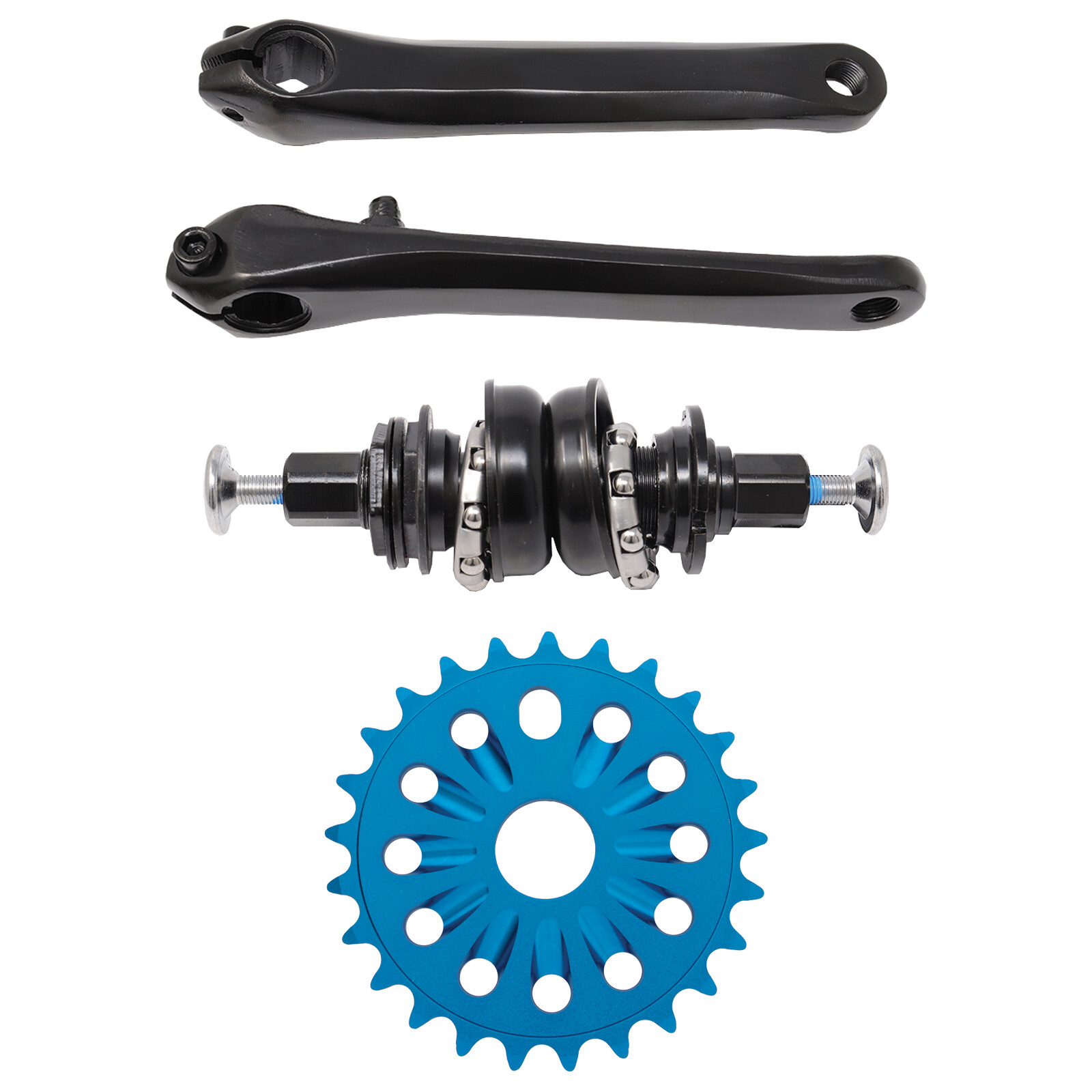 PRO+ 3 PCS BICYCLE Black CRANK SET BEACH CRUISER BMX MTB w/25T BLUE Sprocket