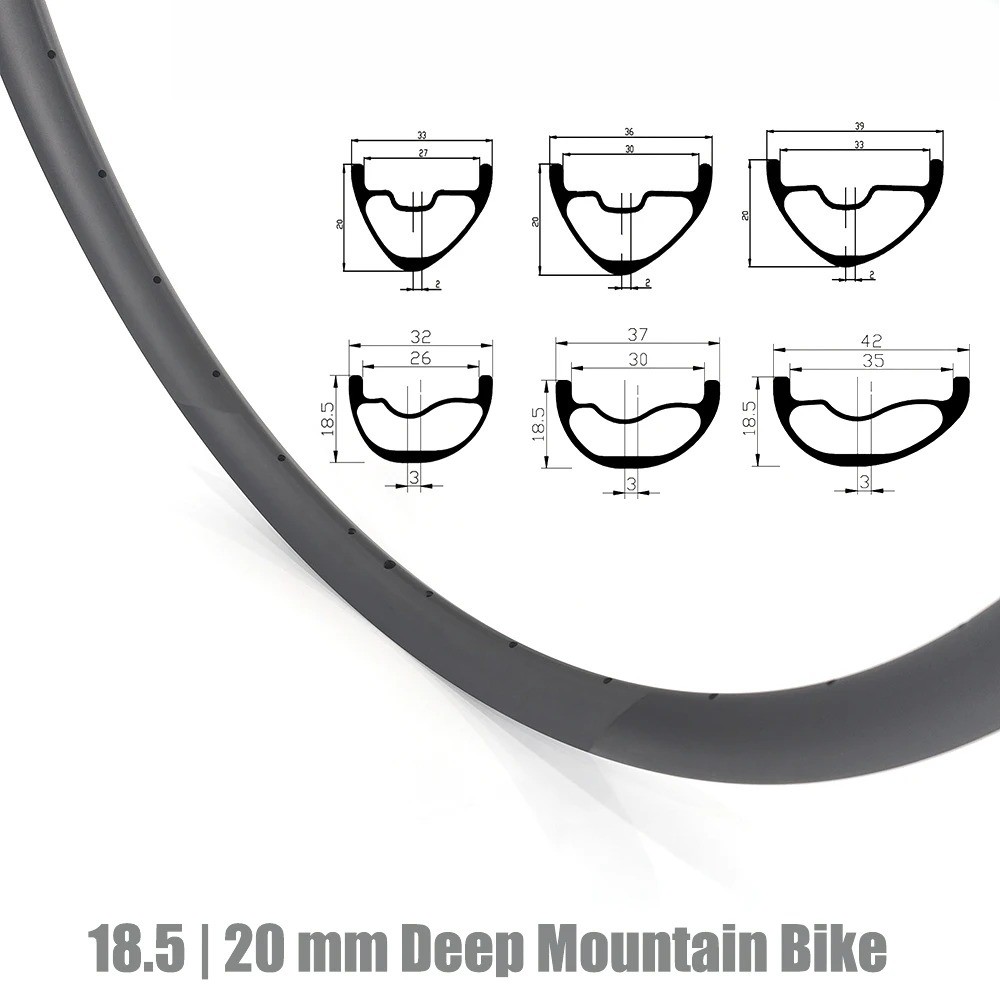 29er 18.5 /20mm Deep Mountain Bike Carbon Rim Tubeless Clincher 20-36holes Ring