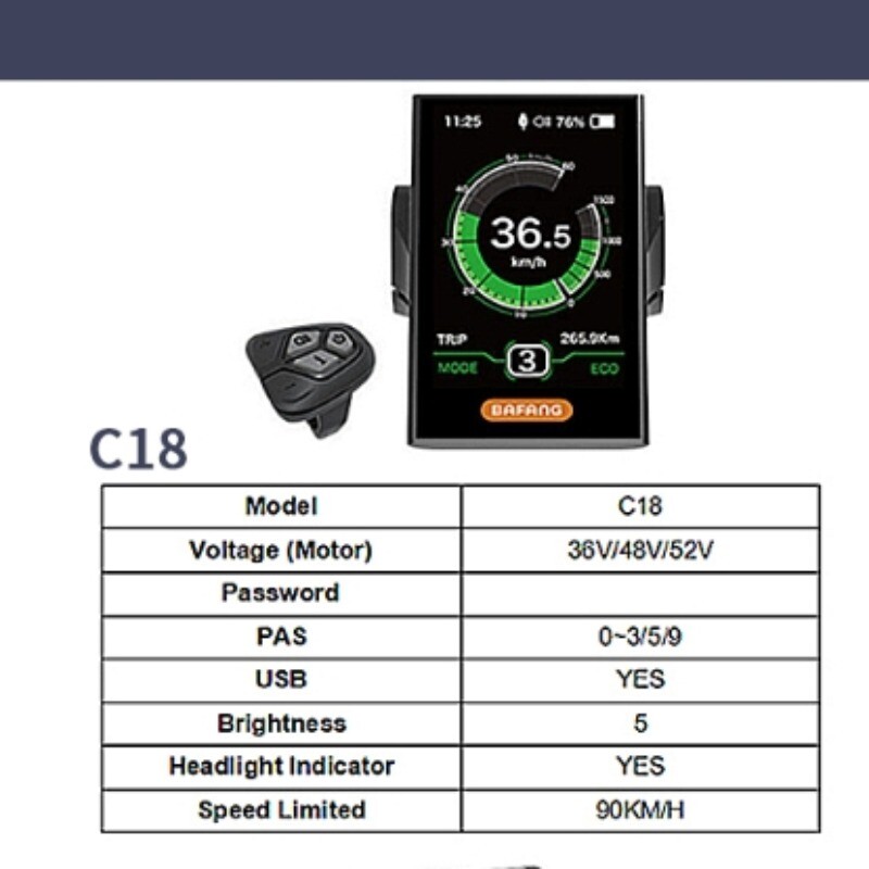 BAFANG LCD DPC18 Display for BAFANG eBike BBS01 BBS02 BBSHD Mid Drive Motor