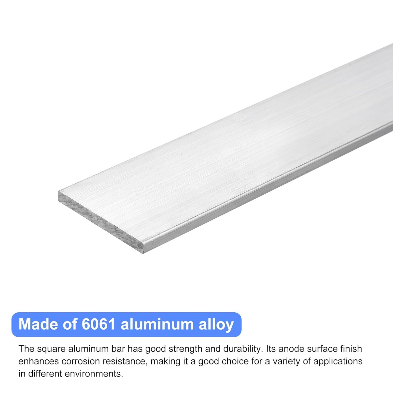 Square Aluminum Flat Bar 6061 Alloy 1/4 Inch Thick 2 Inch Wide 12 Inch Length