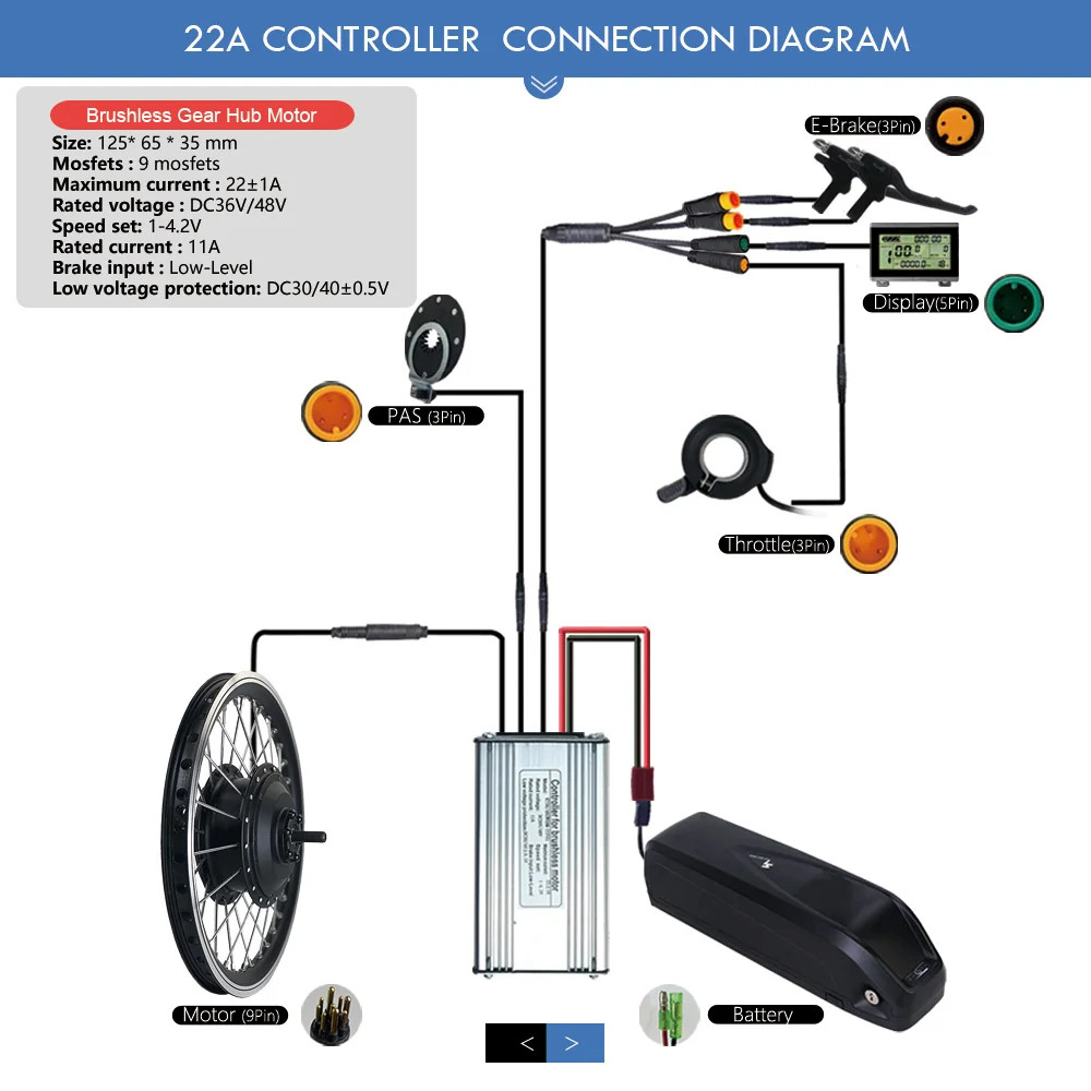 Electric Bike Conversion Kit 500W Front Hub Motor Wheel 36V 48V Waterproof Plug