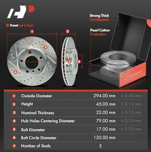 11.57 inch (294mm) Disc Brake Rotors + Ceramic Pads Front Drilled and Slotted