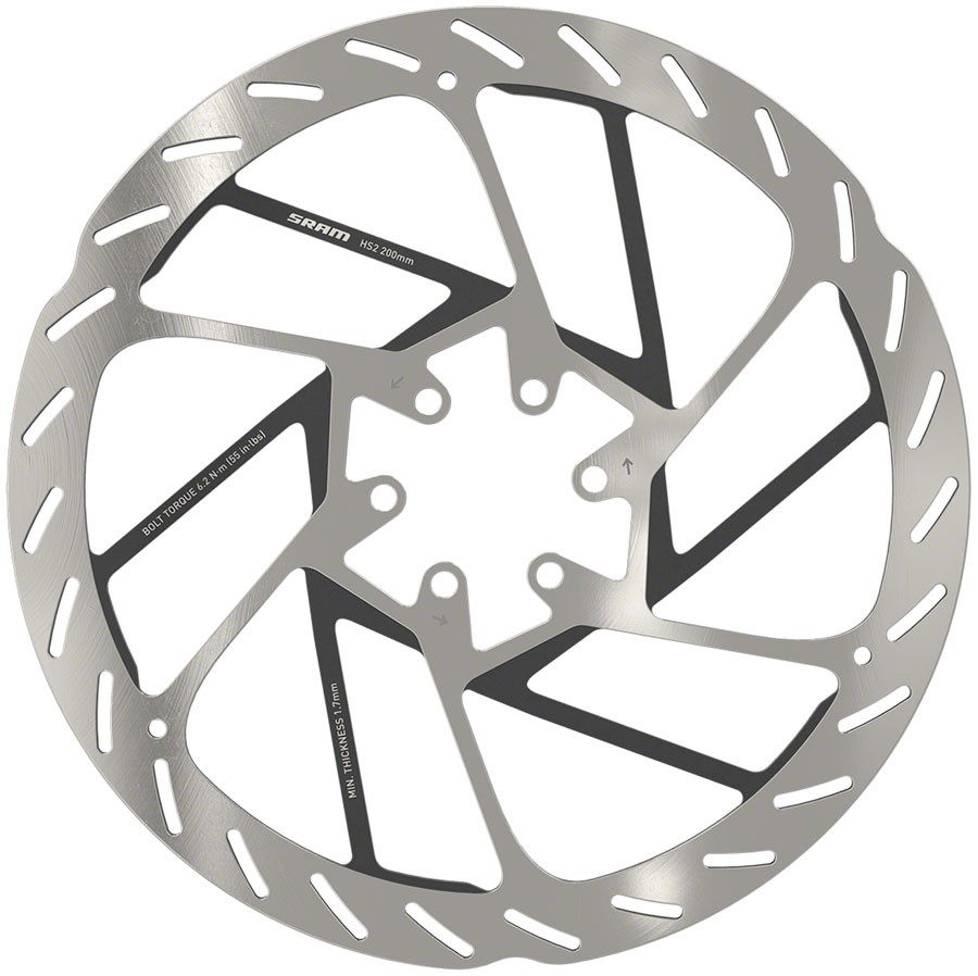 SRAM HS2 Disc Brake Rotor – 200mm, 6-Bolt, Rounded, Silver/Black