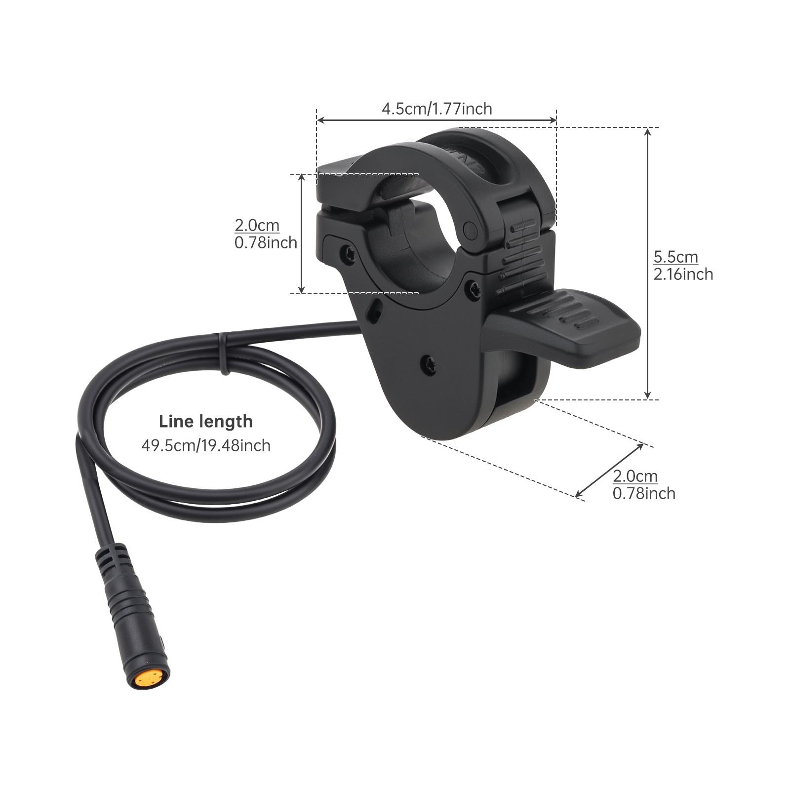 3 Pin Female Thumb Throttle for E-Bikes, IPX4, 24V-72V, Matte Black, 22mm
