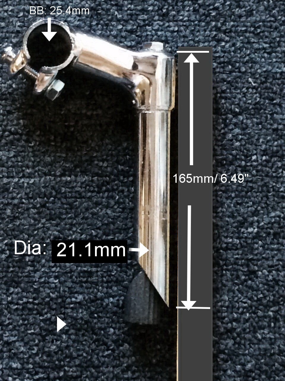 Steel 21.1 or 22.2mm Gooseneck Lowrider Bike Bicycle Stem, Chrome