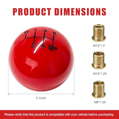 6 Speed Car Gear Shift Knob, Resin Ball Auto Shifter Grip Head with Red