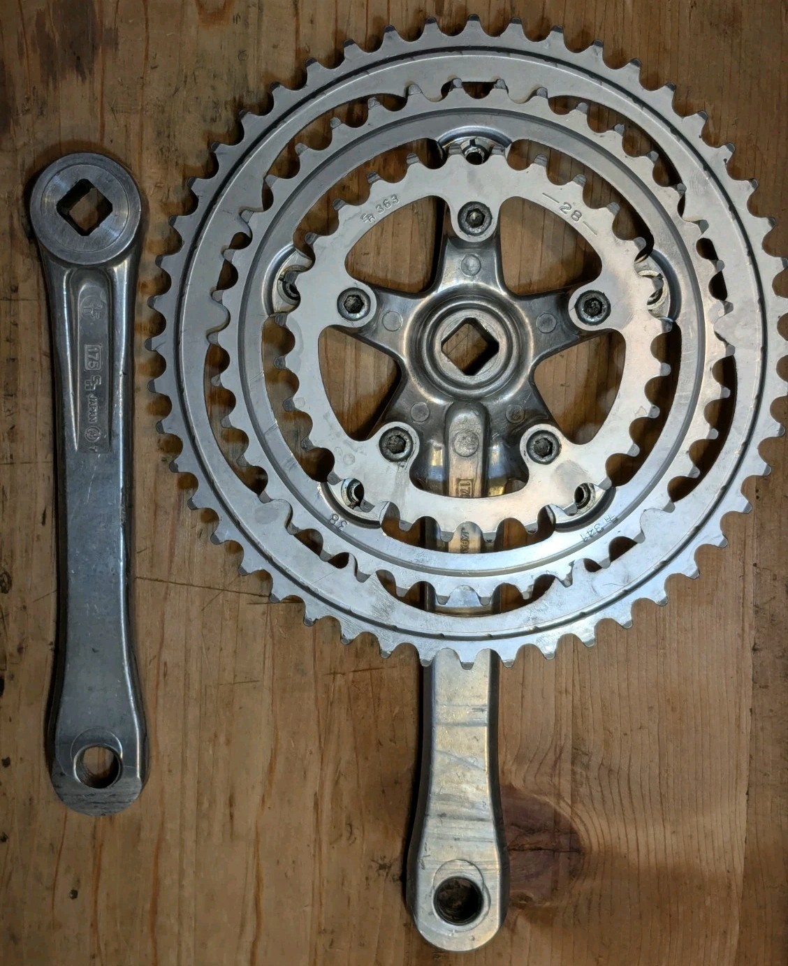 Vintage SR Sakae SA 48/38/28T Triple 175mm Square Taper Crankset