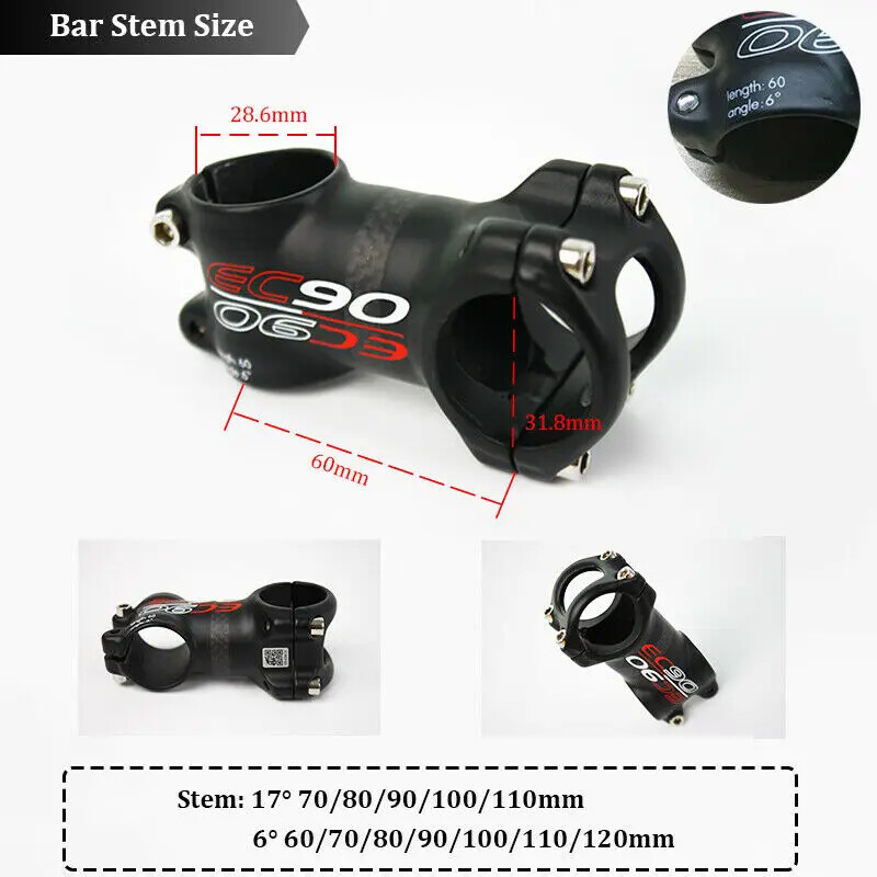 Carbon Stem 31.8mm Bike Handlebar Stem 6/17 Degree 60-120mm Bike Part