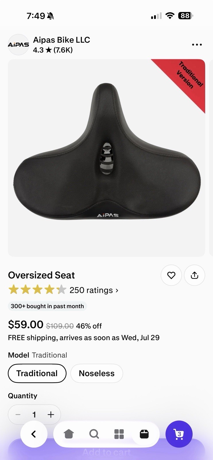 Oversized Bike Seat for Men & Women Comfort, Extra Wide Bicycle Seat Cushion