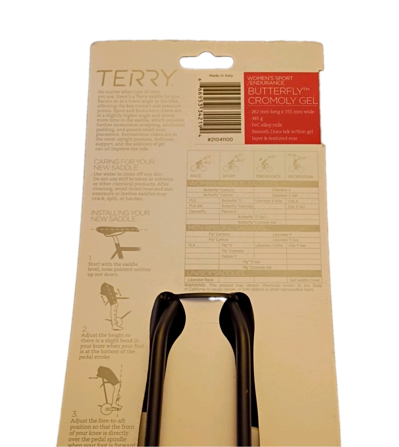 Terry Women’s Butterfly Cromoly Gel Bike Saddle Center Cutaway Road/MTB (New)