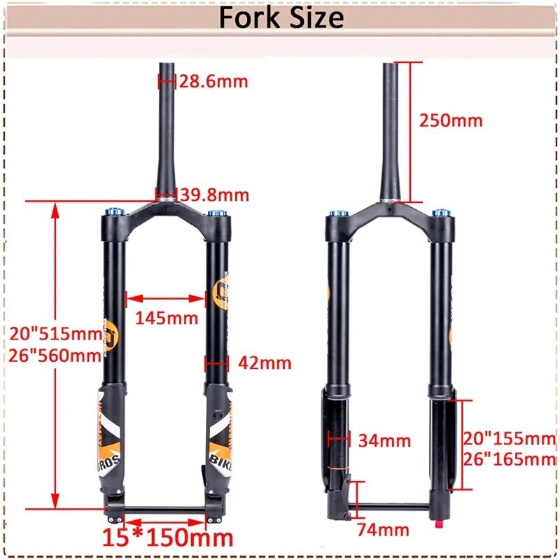 20/26*5.0 Inch Inverted Air Suspension Fork Thru Axle 15*150mm Snow E-bike Fork
